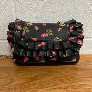 Floral Black and Pink Ruffle Women's Bag